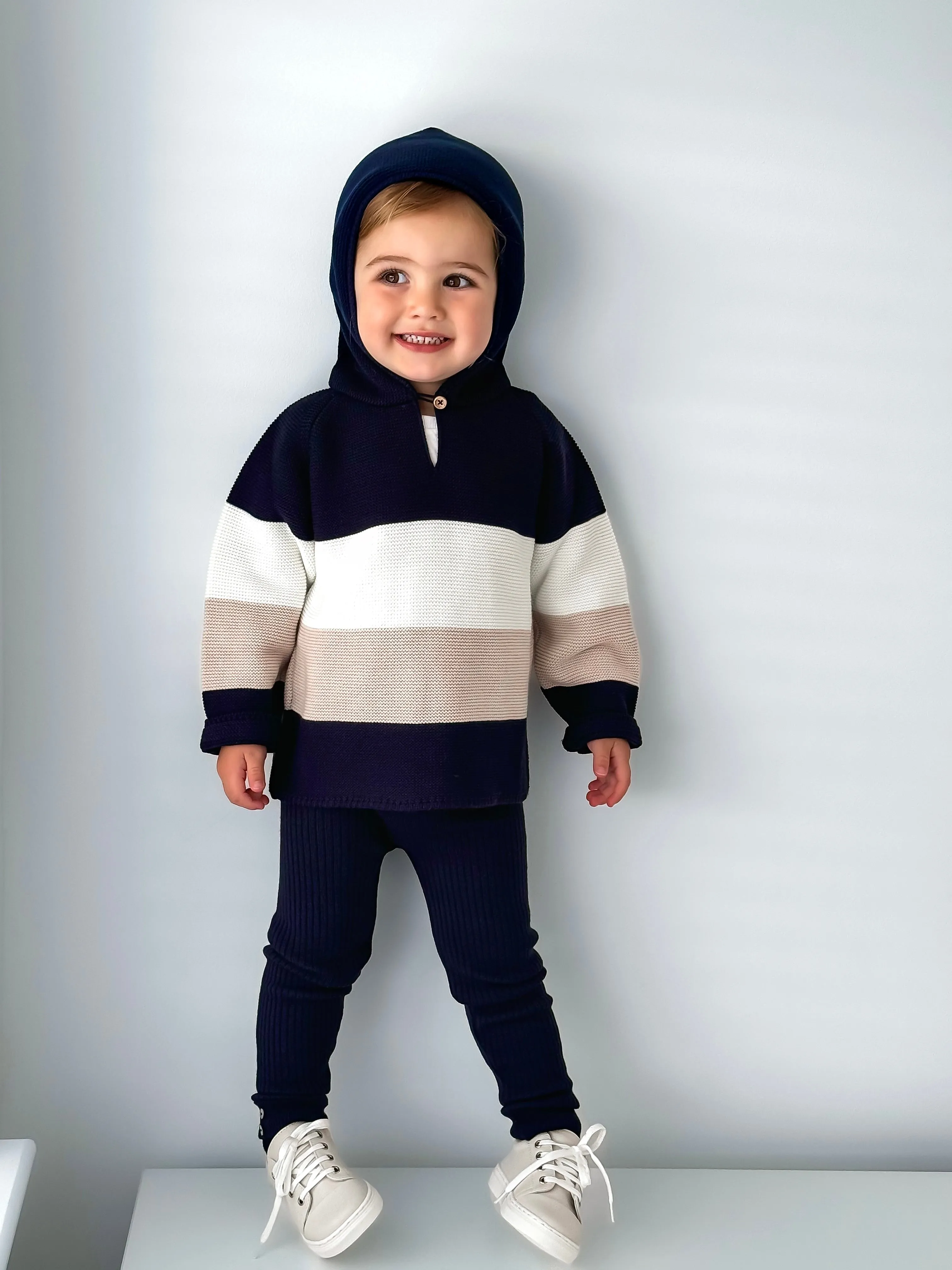 Granlei Navy & Beige Hoodie & Trouser Set
