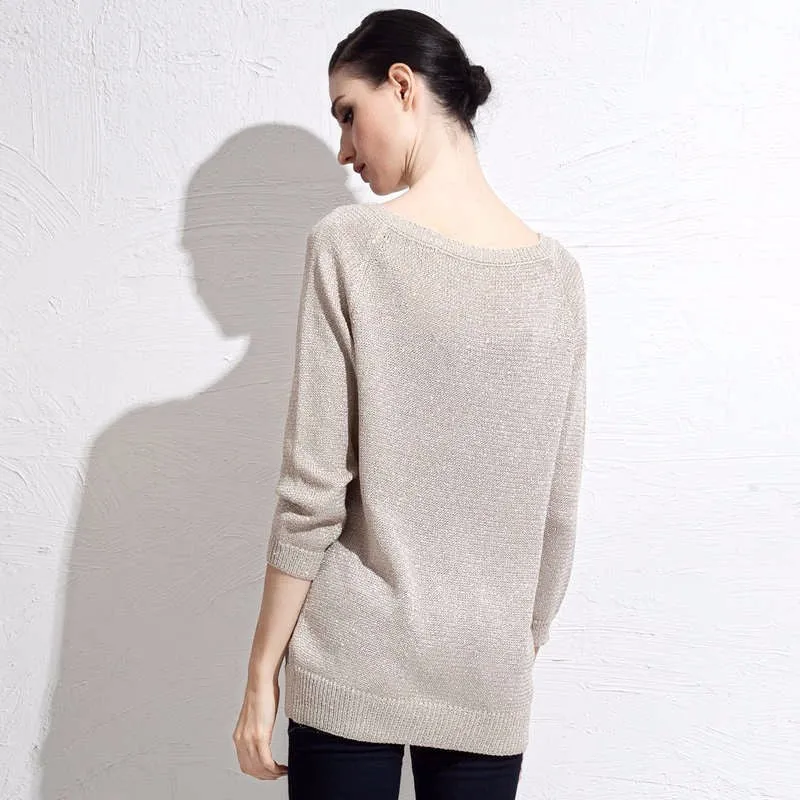 Loose Sweater With Nine Quarter Sleeve