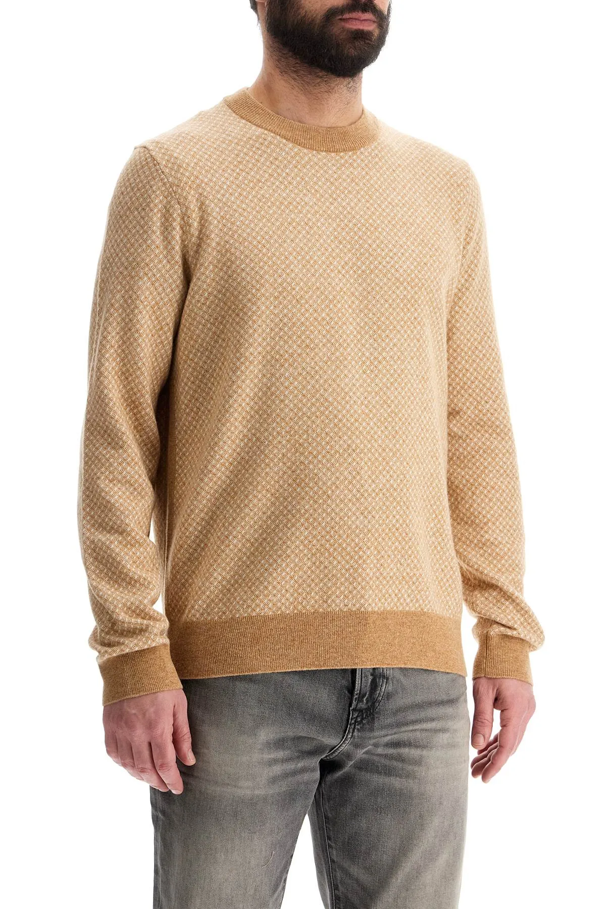 MAGLIA H-ELTORO ROMBO BEIGE MEDIO LANA E COTONE COLLO ROTONDO MANICA LUNGA