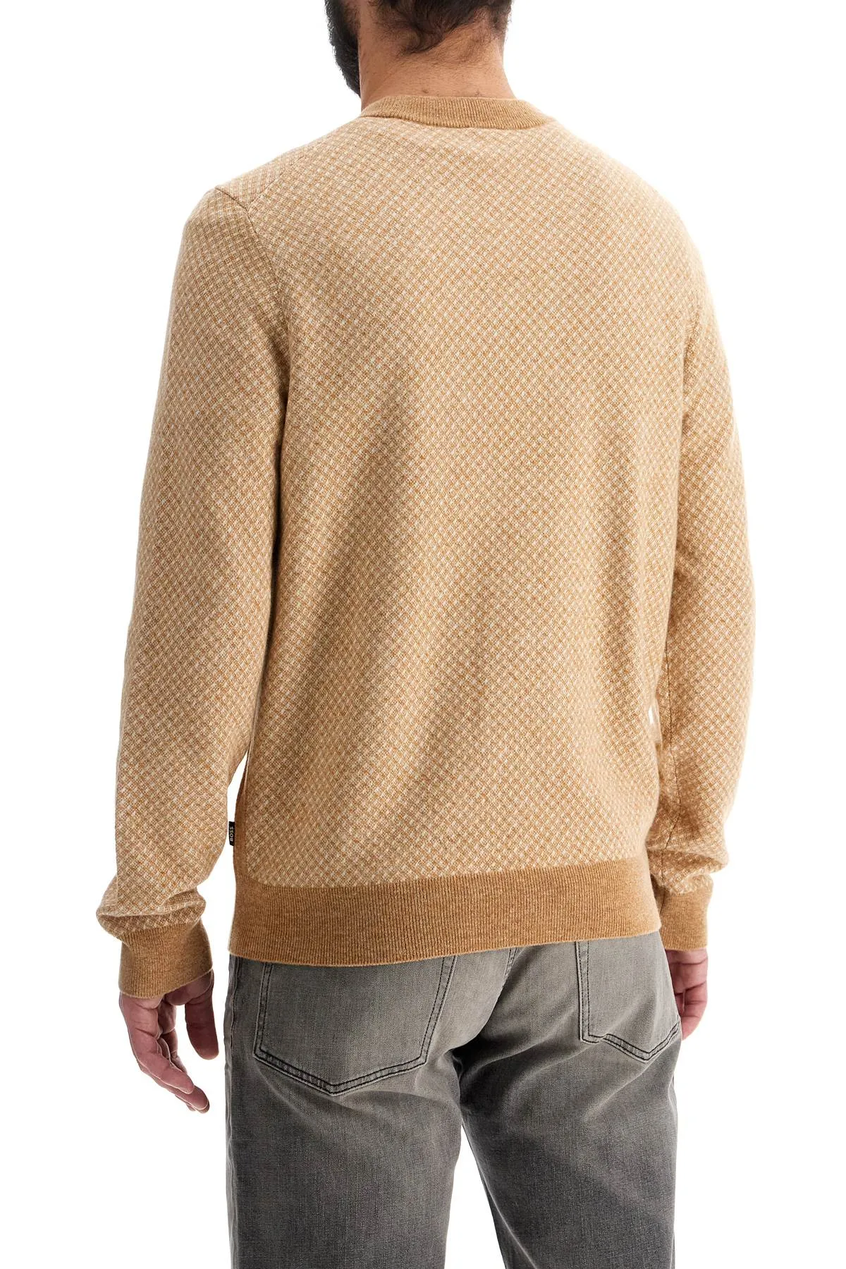MAGLIA H-ELTORO ROMBO BEIGE MEDIO LANA E COTONE COLLO ROTONDO MANICA LUNGA