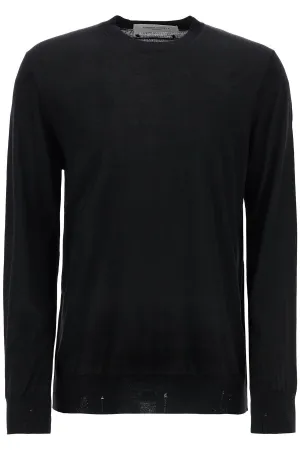 men's black merino wool crew neck sweater GMP00947 P000665 BLACK