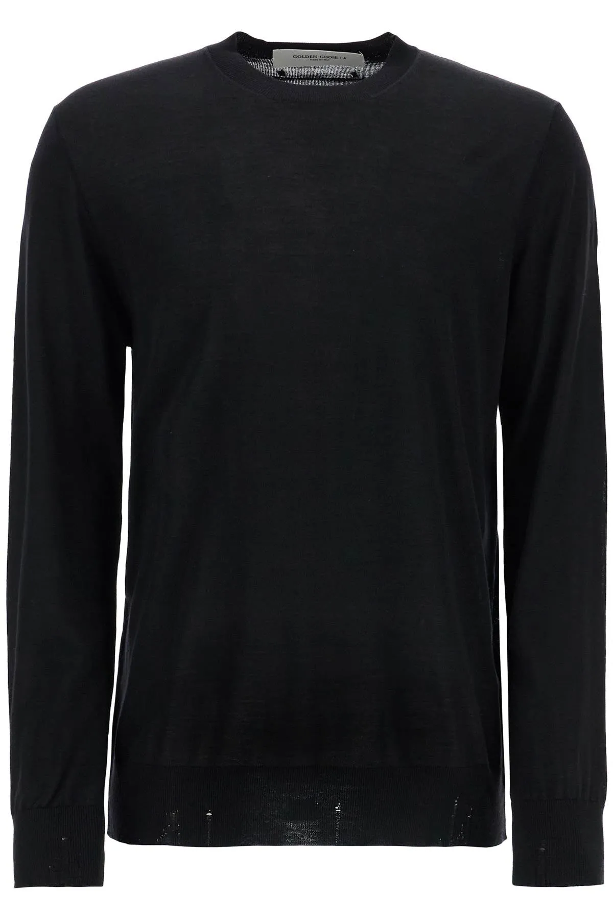 men's black merino wool crew neck sweater GMP00947 P000665 BLACK