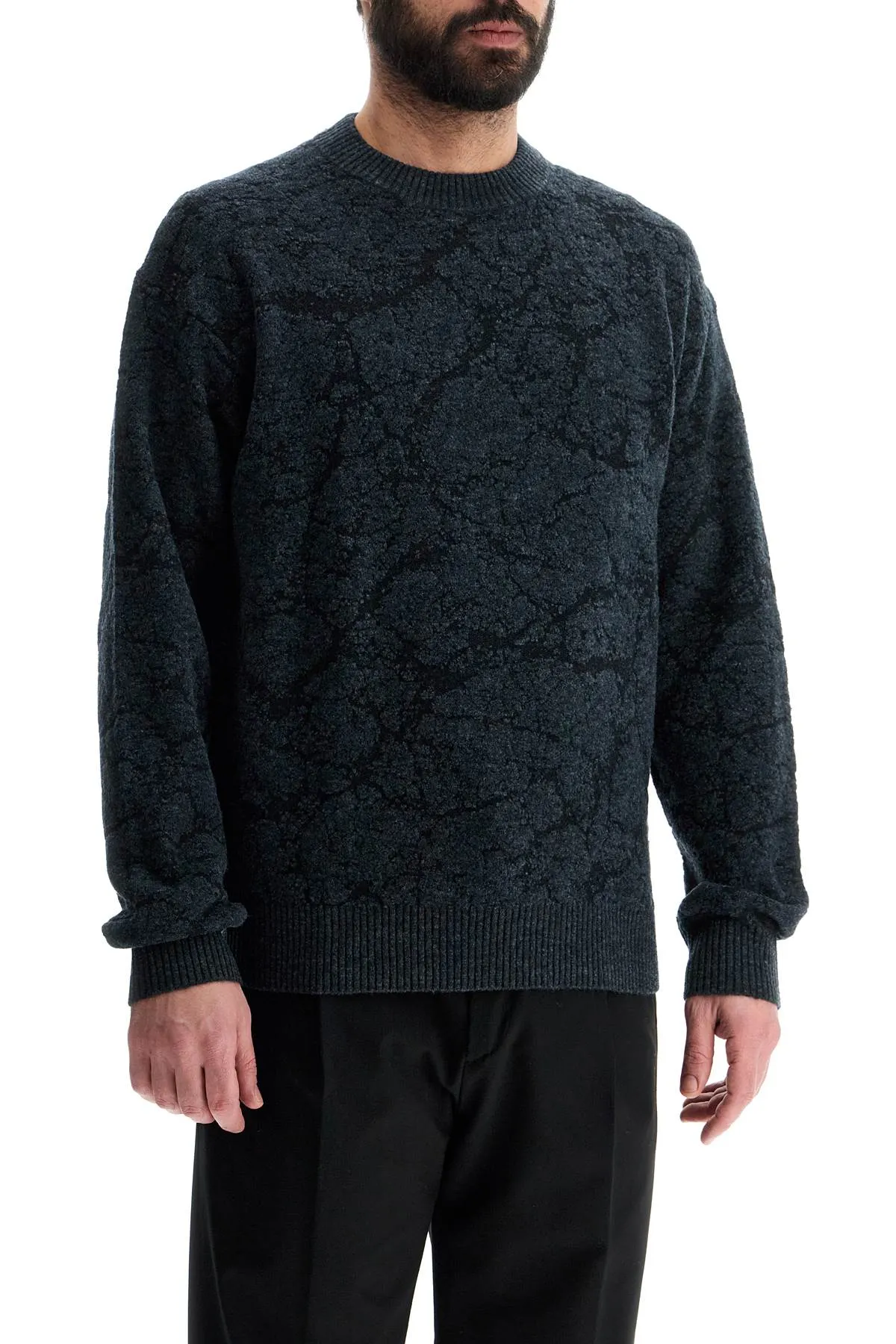 men's black wool sweater with wide neck regular fit 50523579 BLACK