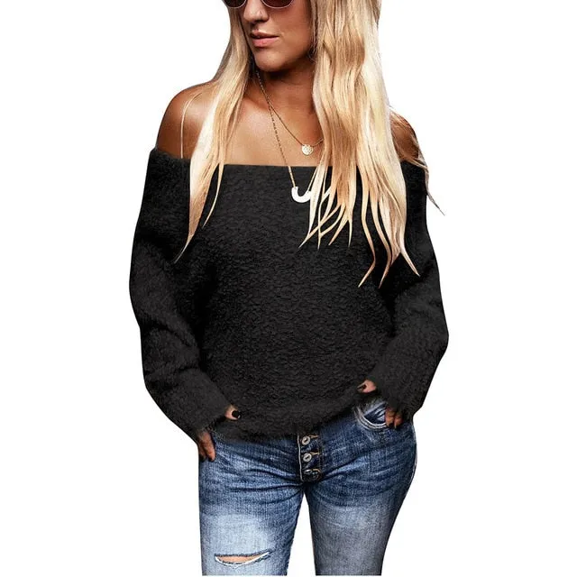 New Style Winter European Women's Hot Selling Off-Shoulder Plush Sweater