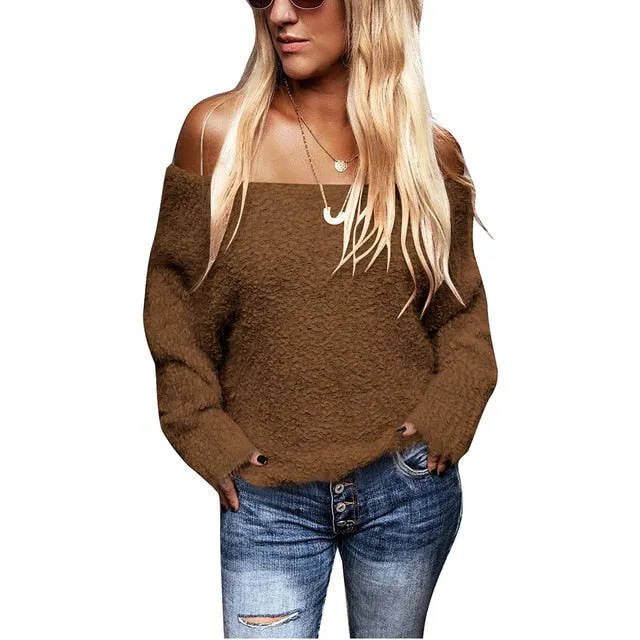 New Style Winter European Women's Hot Selling Off-Shoulder Plush Sweater