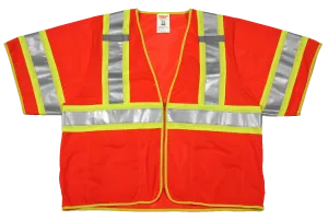 Type R Class 3 Vest - Fluorescent Orange-Red - Polyester Mesh - Zipper Closure - 2 Mic Tabs - 4 Interior Pockets - Two-Tone Silver Reflective Tape